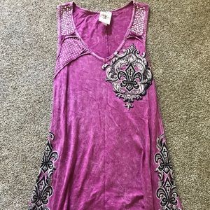 Fuchsia Rhinestone Asymmetrical Tank